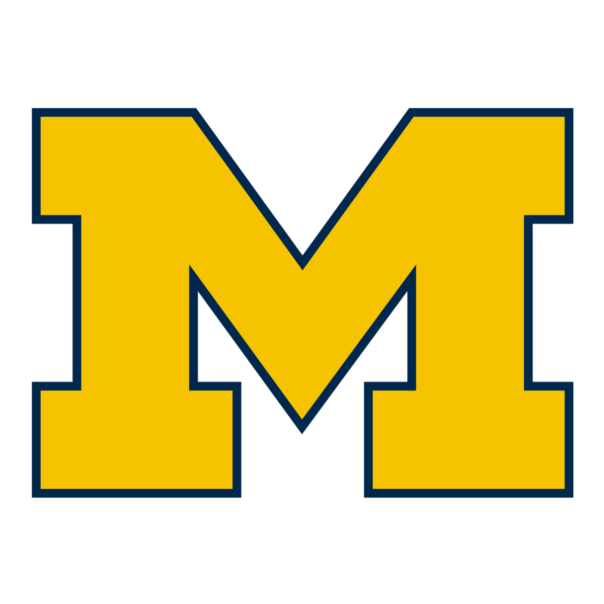 A large, bold, maize yellow letter M with a dark blue outline, representing the University of Michigan logo and TPH Academy, on a plain white background.