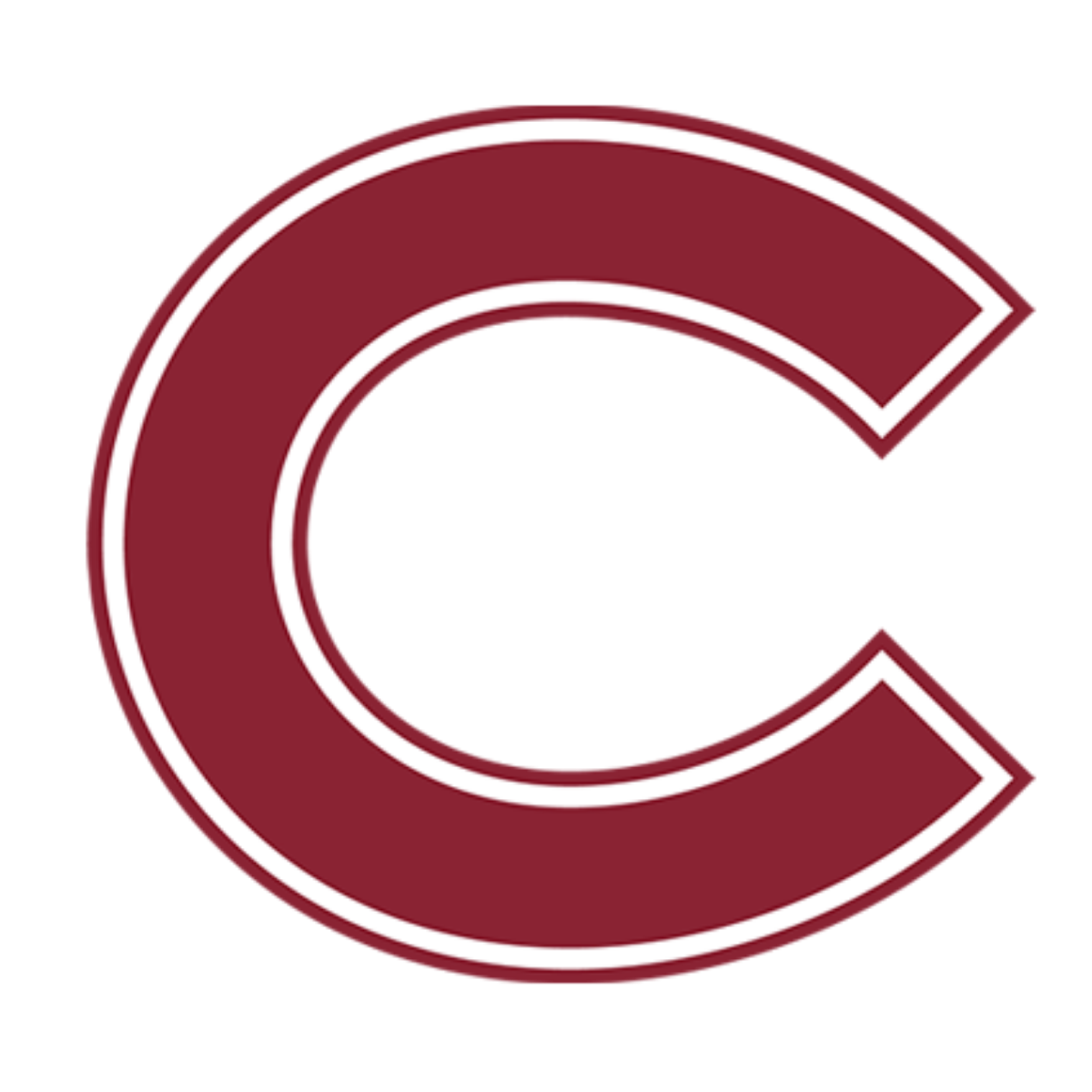 A large, bold maroon letter C, outlined in white and maroon, stands prominently on a plain white background, representing the spirit of TPH Academy.