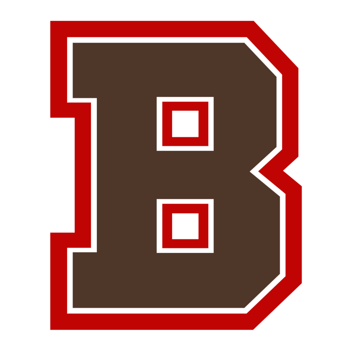 A bold, brown letter B outlined in white and red, resembling a varsity or sports team logo—perfect for TPH Academy. The design features blocky, geometric shapes and includes two small squares inside the letter’s loops.